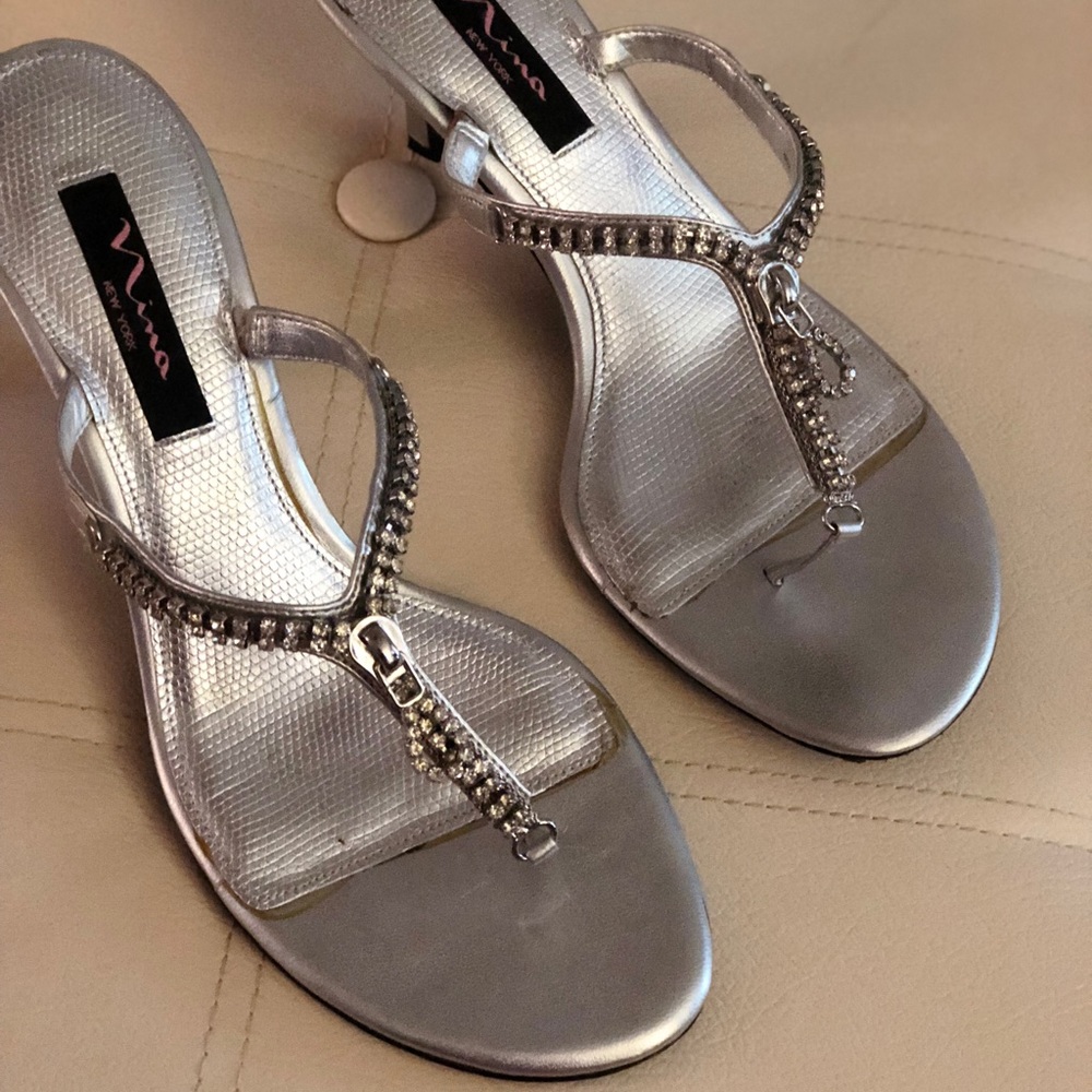 Nina New York rhinestone and silver dressy sandals